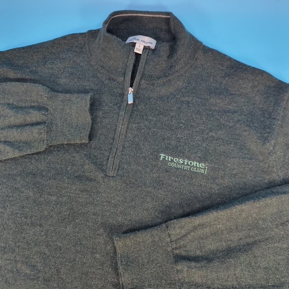 Peter Millar Firestone Country Club Merino Wool 1/4 Zip Sweater Gray Mens Large